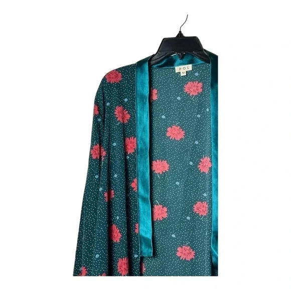 0003. POL OPEN FRONT KIMONO TEAL/RED/BLUE/WHITE‎ FLORAL PATTERN WITH POLKA DOTS - Picture 6 of 12